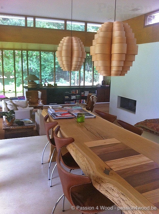 Glow lights in ash wood above wooden table